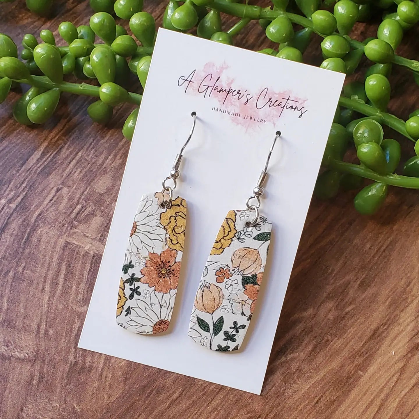 Boho Floral Mini Bar Leather Earrings