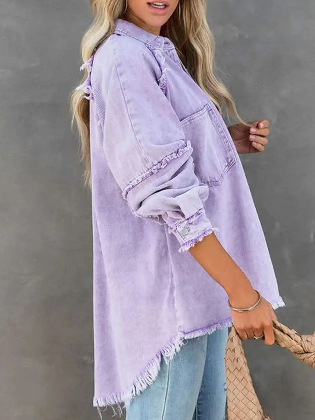 Lavender Distressed Denim Shacket
