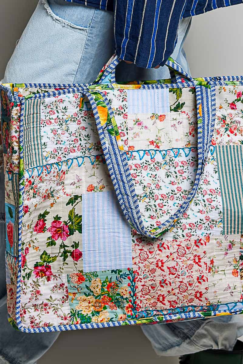Blue-Bound Artisanal Illusion Patchwork Bag