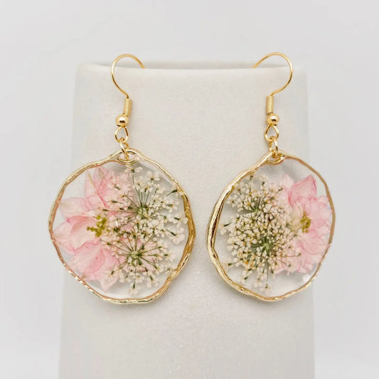 Delphinium & Lace Pressed Flower Earrings