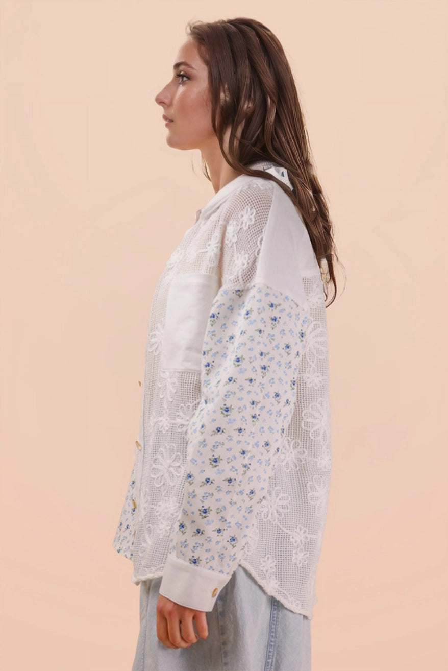 Vintage Floral Lace Patchwork Shirt