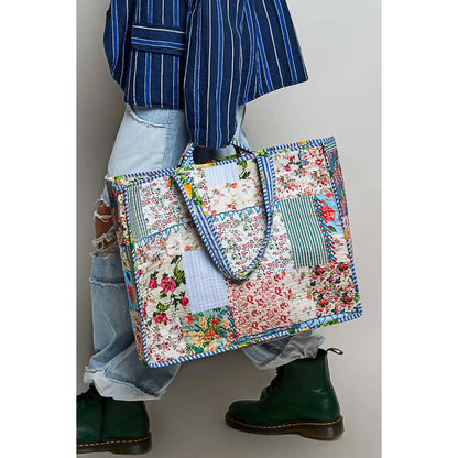 Blue-Bound Artisanal Illusion Patchwork Bag