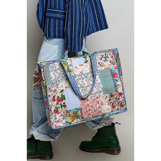 Blue-Bound Artisanal Illusion Patchwork Bag