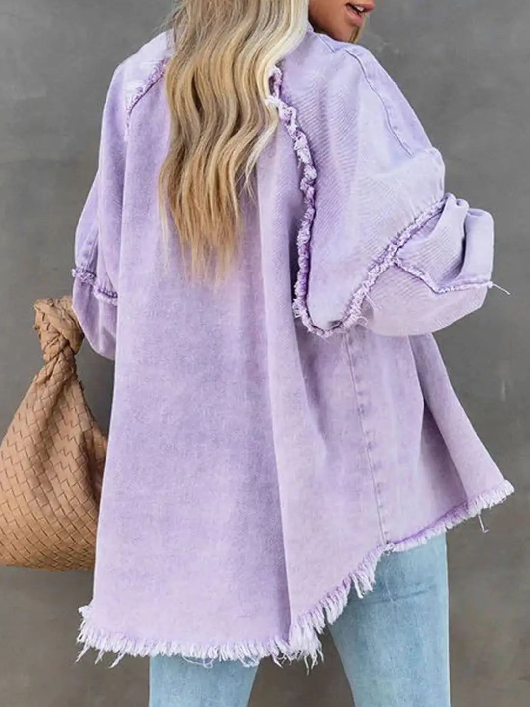 Lavender Distressed Denim Shacket