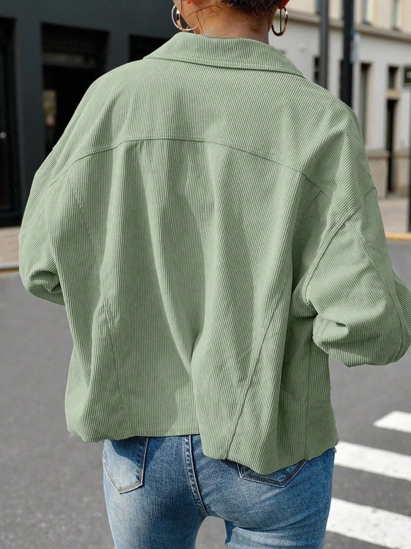 Solid Corduroy Jacket Casual Oversized Button Front