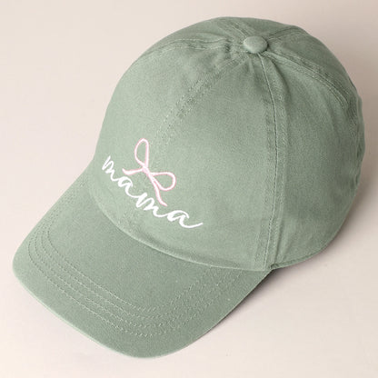 Sage Mama Bow Embroidered Baseball Cap