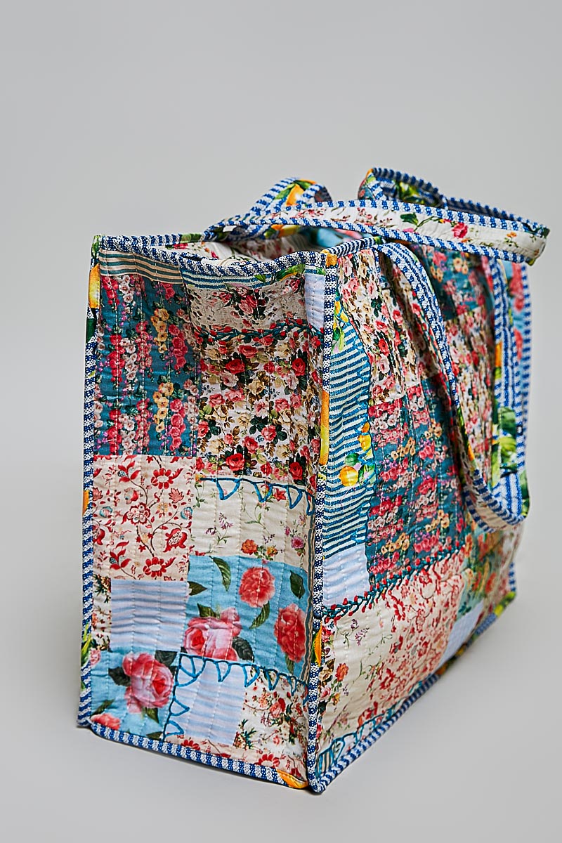 Blue-Bound Artisanal Illusion Patchwork Bag