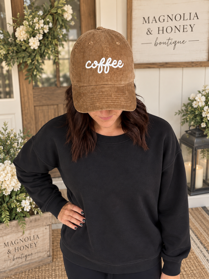 Coffee Embroidered Corduroy Cap