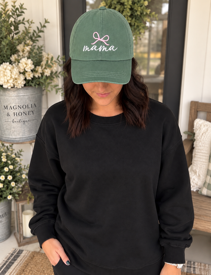 Sage Mama Bow Embroidered Baseball Cap