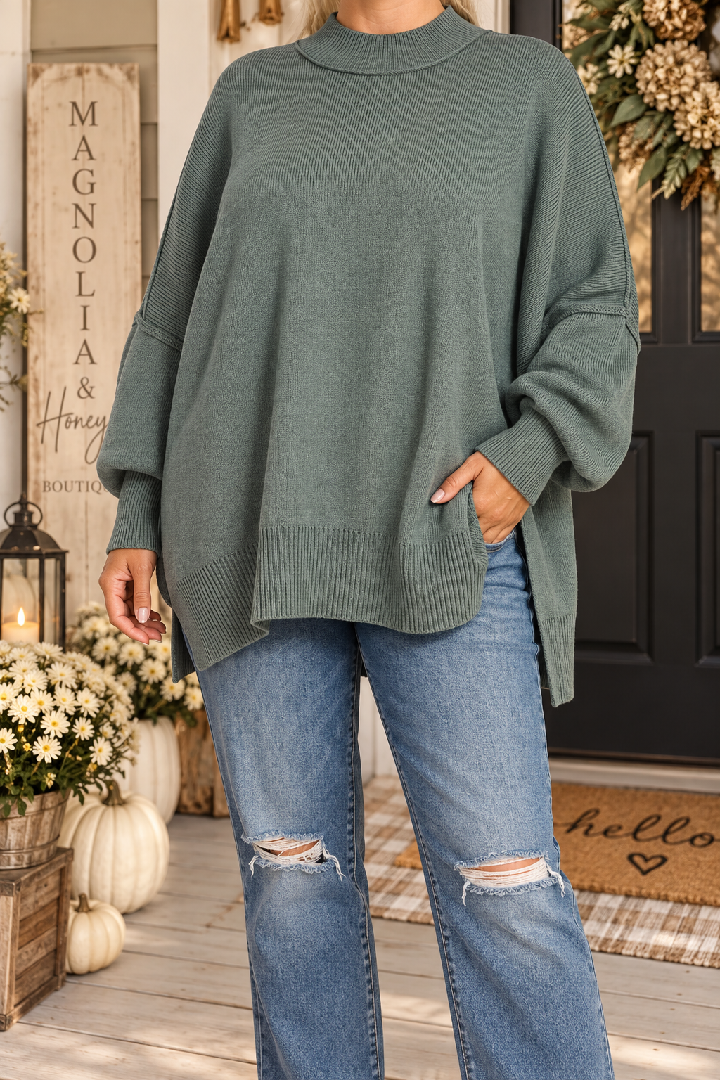 Ash Jade Oversized Side Slit Sweater