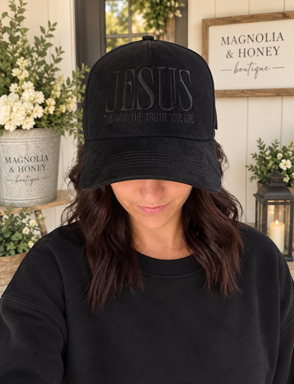 Jesus Embroidered Faux Suede Baseball Cap