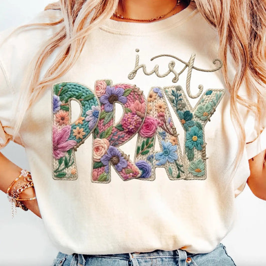 Just Pray Faux Yarn Crochet Comfort Tee