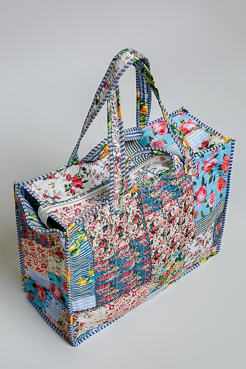 Blue-Bound Artisanal Illusion Patchwork Bag