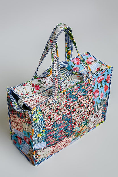 Blue-Bound Artisanal Illusion Patchwork Bag