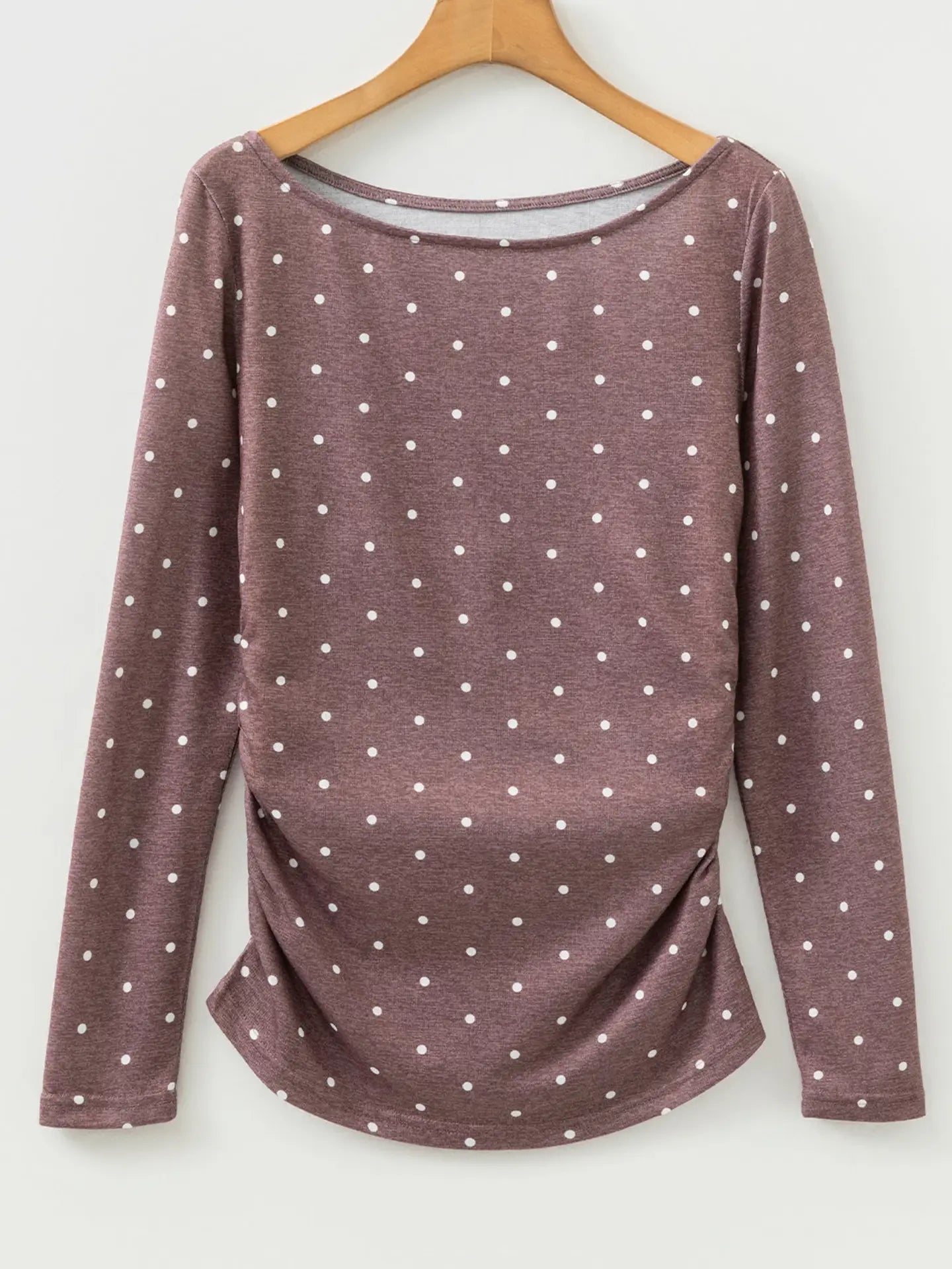 Polka Dot Boatneck Long Sleeve Knit T-Shirt