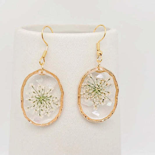 Queen Anne’s Lace Pressed Flower Earrings