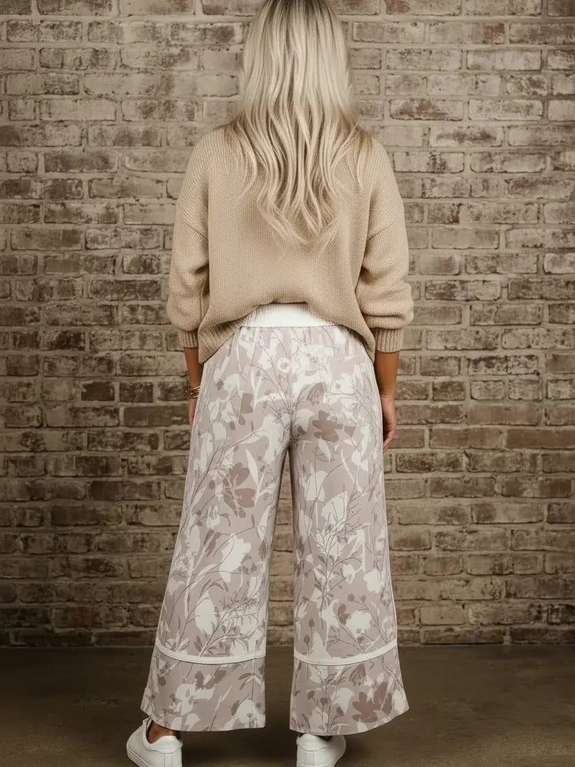 Floral Elastic Waistband Wide Leg Pants