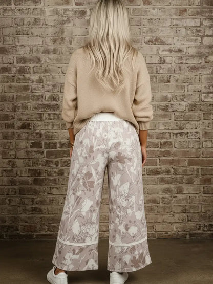 Floral Elastic Waistband Wide Leg Pants