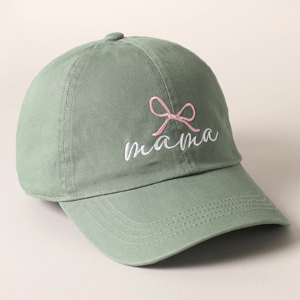 Sage Mama Bow Embroidered Baseball Cap
