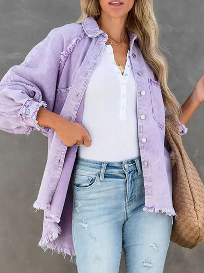Lavender Distressed Denim Shacket