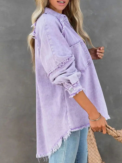 Lavender Distressed Denim Shacket